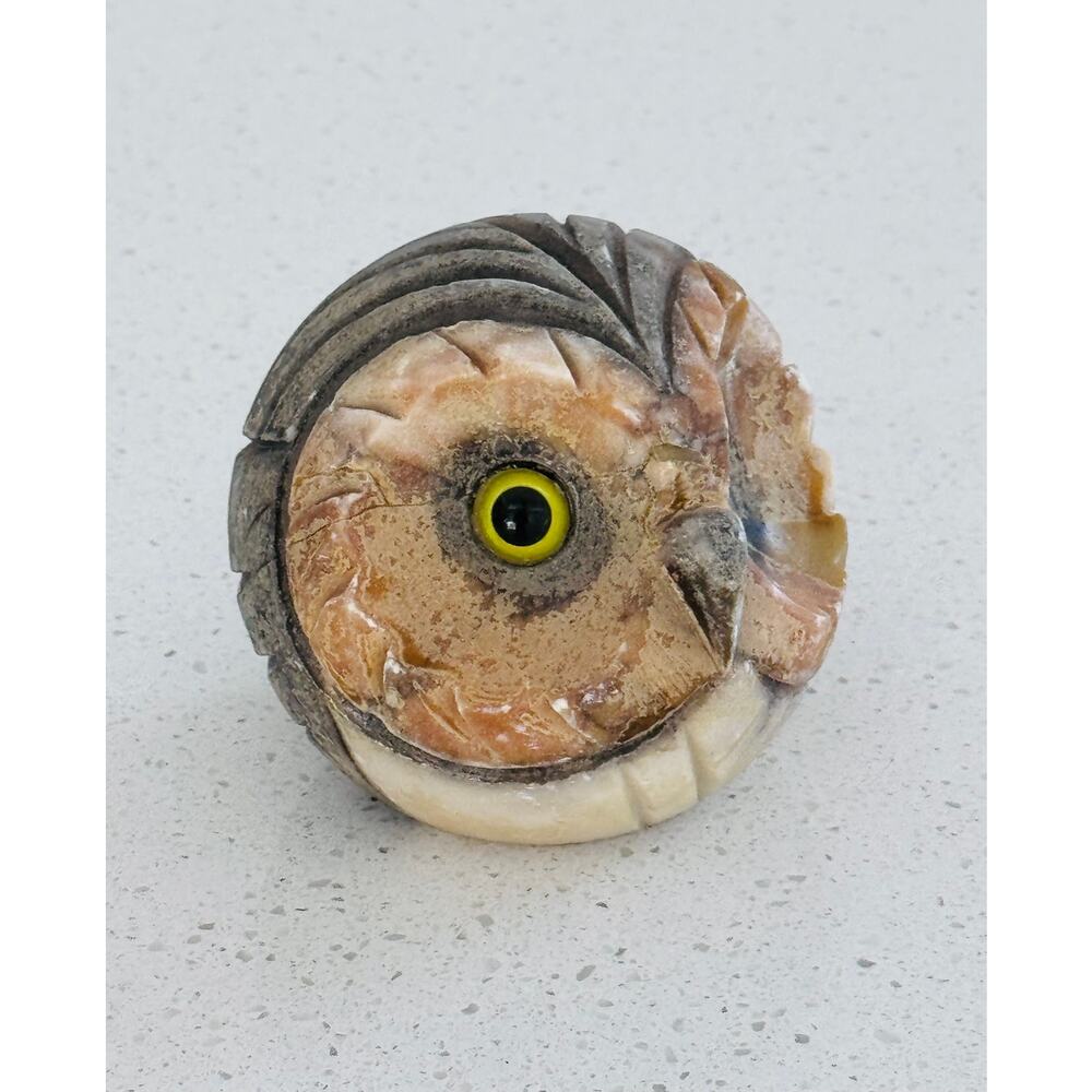Vintage Alabaster Owl Paperweight Yellow Eyes - Picture 2 of 4